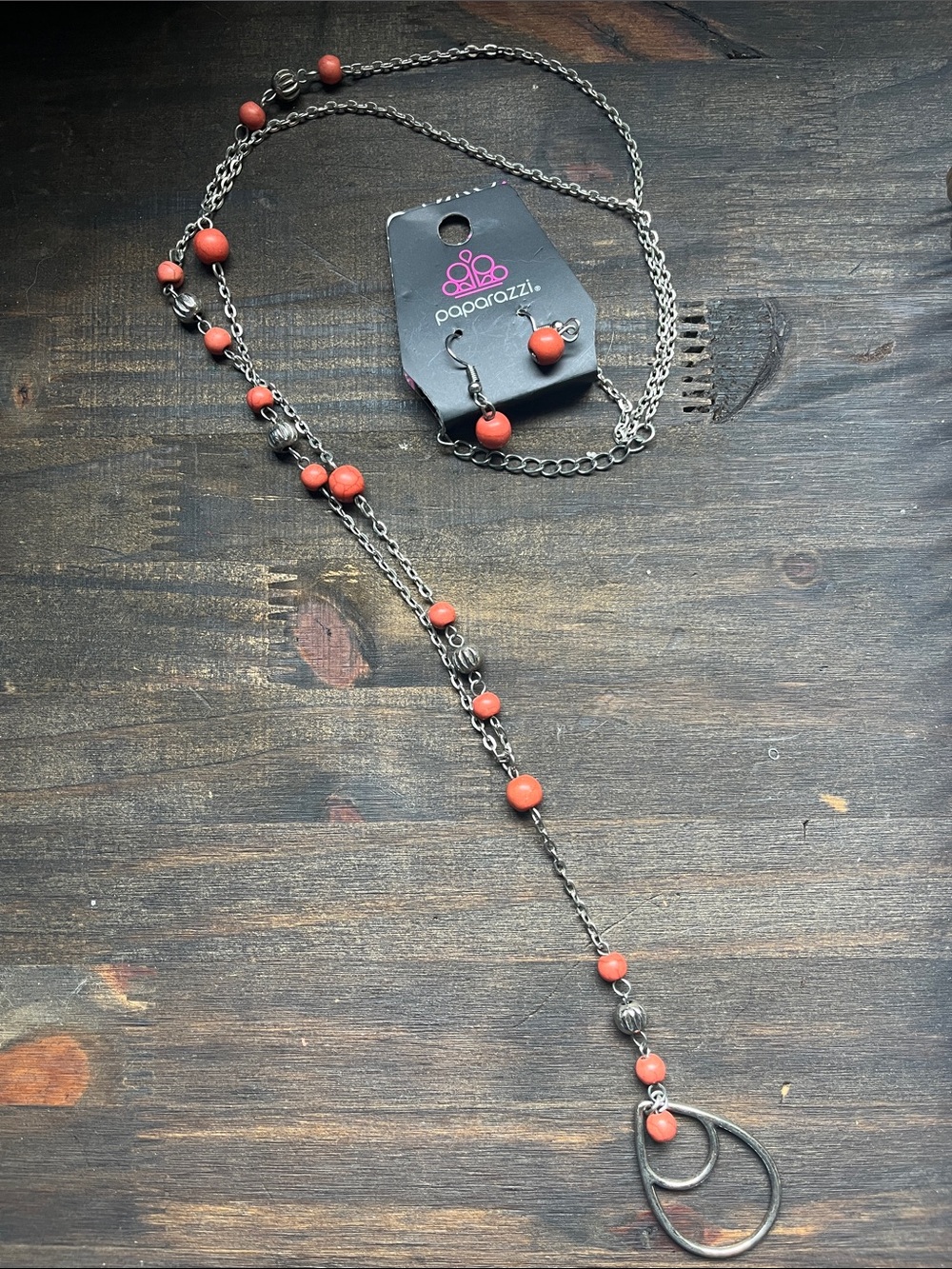⭐️3/$15 ⭐️paparazzi Coral Beaded Lariat Necklace with Double Teardrop Pendant